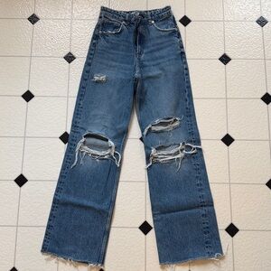 Zara Distressed Wide Leg Jeans
